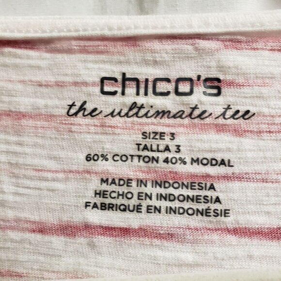 Chico's Ultimate Tee Womens Top Size 3 XL White Red Striped - Picture 4 of 5